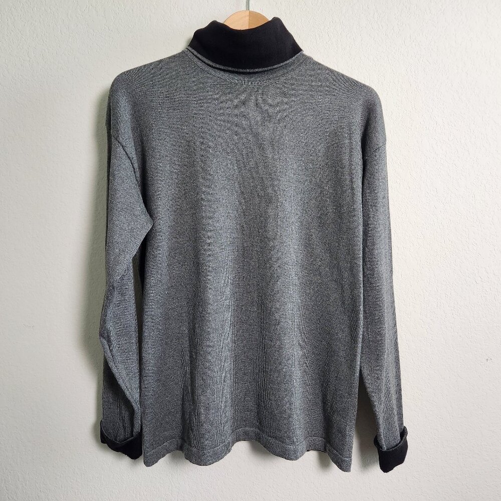 Black & grey patterned turtleneck classic, cozy, vintage 90s, or "grandma chic"